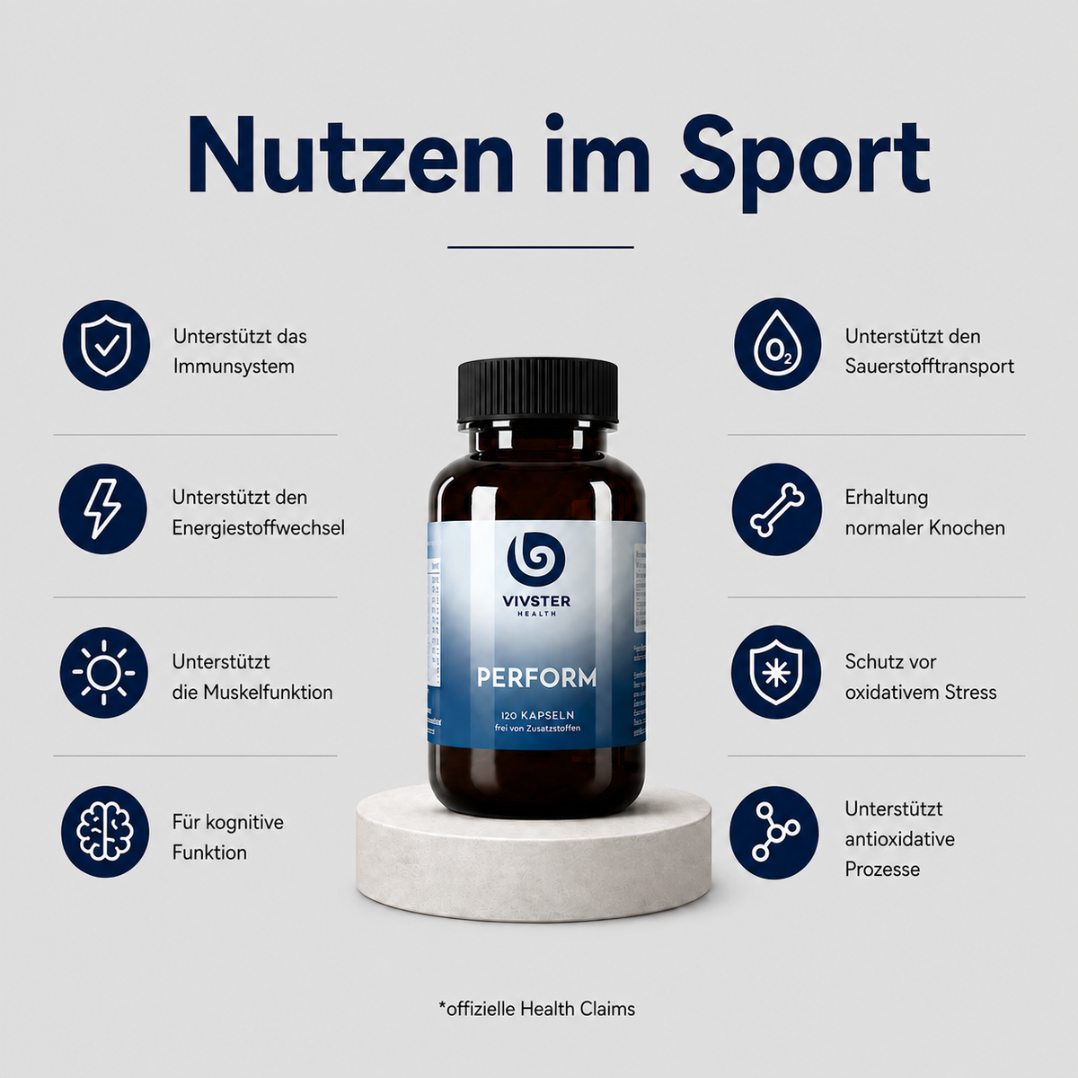 PERFORM unterstützt den Energiestoffwechsel, die Muskelfunktion, die Knochen und schützt vor oxidativem Stress.