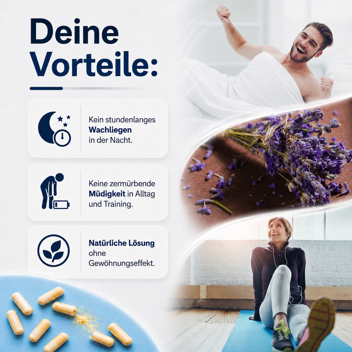 ASLEEP unterstützt das bessere Einschlafen und Durchschlafen, als natürliches Produkt ohne Gewöhnungseffekt.