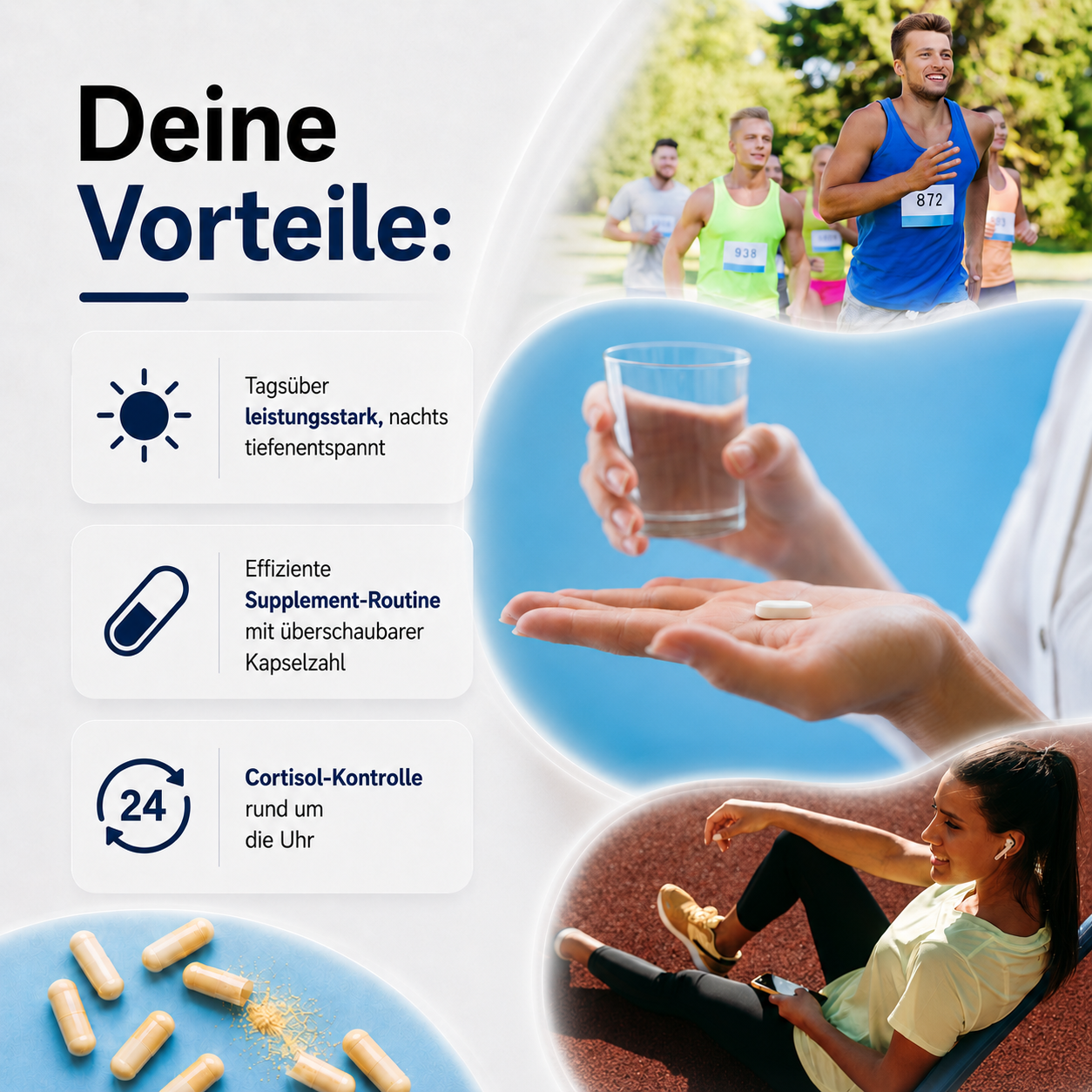 Das Bundle ASLEEP und STRESSLESS unterstützt Menschen mit stressbedingten Schlafproblemen bei der Cortisol-Kontrolle.