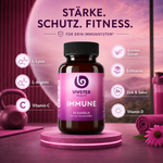 IMMUNE beinhaltet L-Lysin, L-Arginin, Vitamin C und D, Grüntee-Extrakt, Echinacea, Zink und Selen für ein starkes Immunsystem