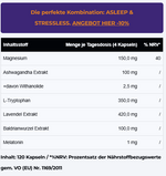 Supplement ASLEEP mit Magnesium, Ashwagandha, Tryptophan, Lavendel, Baldrian und Melatonin
