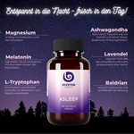 Nahrungsergänzung für guten Schlaf mit Magnesium, L-Tryptophan, Lavendel, Baldrian, Melatonin und Ashwagandha