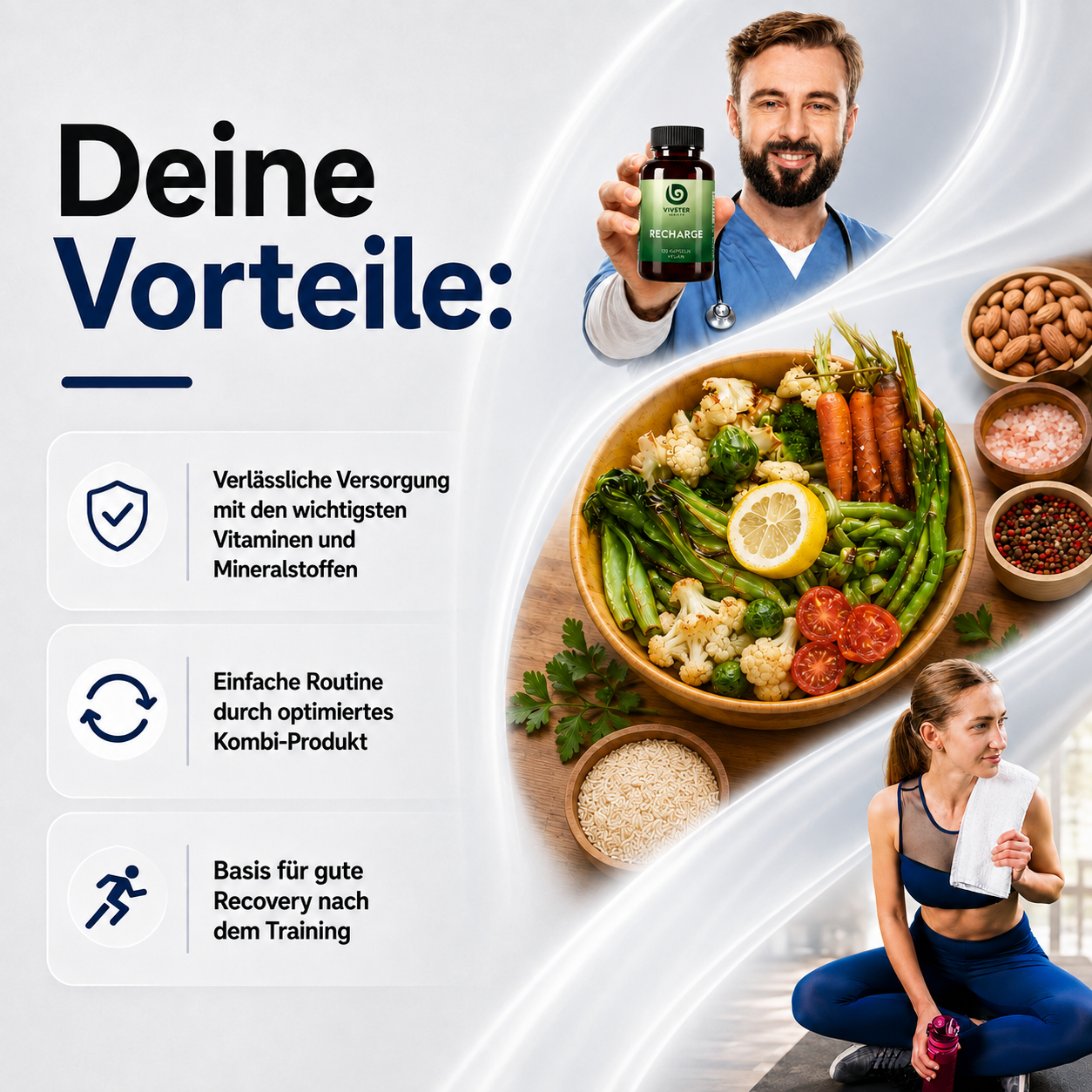 RECHARGE liefert die Basisversorgung mit den wichtigsten Vitaminen und Mineralstoffen.